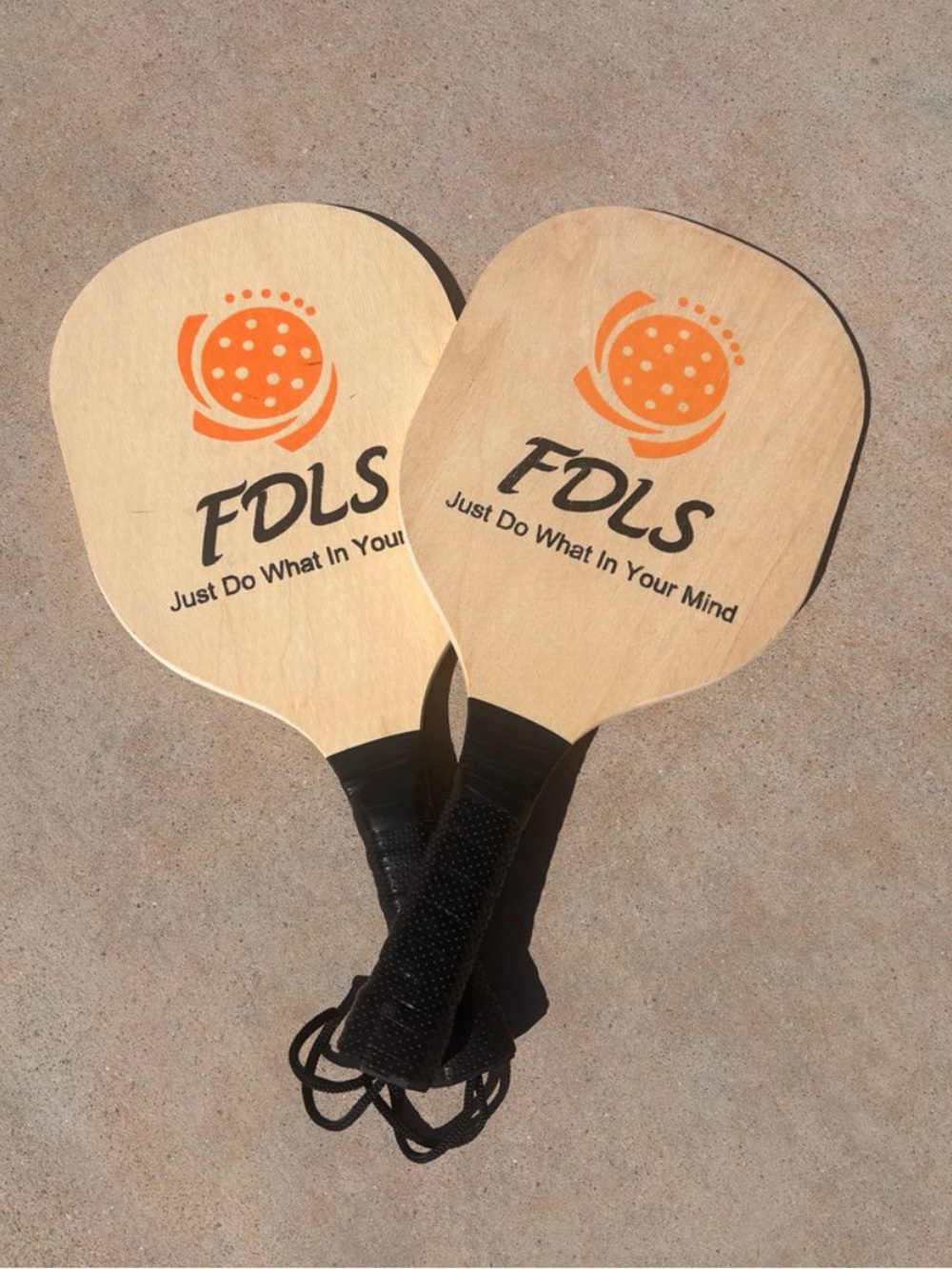 FDLS Wooden Paddle Ball Set in Natural Wood with Orange Logo